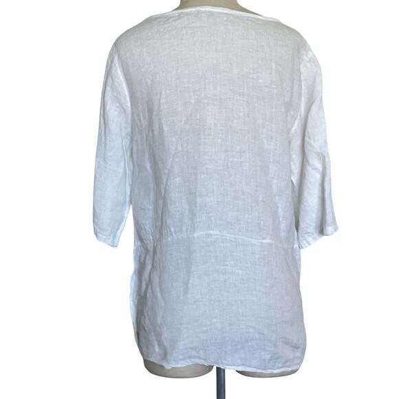 Lungo L'arno Italy Linen Embroidered White Top - Picture 5 of 9